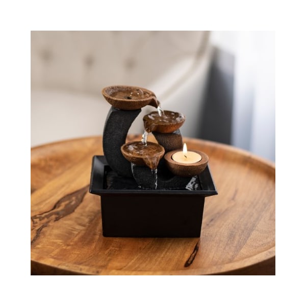 Nature Spring 3-tier Tabletop Water Fountain with Candle Holder, Electric Pump for Office, and Home Decor, 7-inch 130538DGW - main